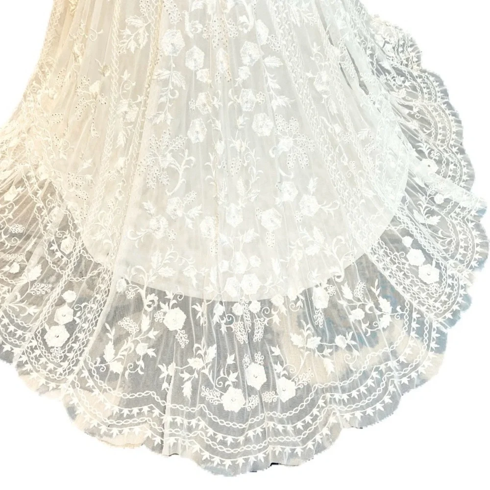 Lace open back train wedding dress bridal‎ gown sleeveless beaded embroidered - Picture 4 of 17